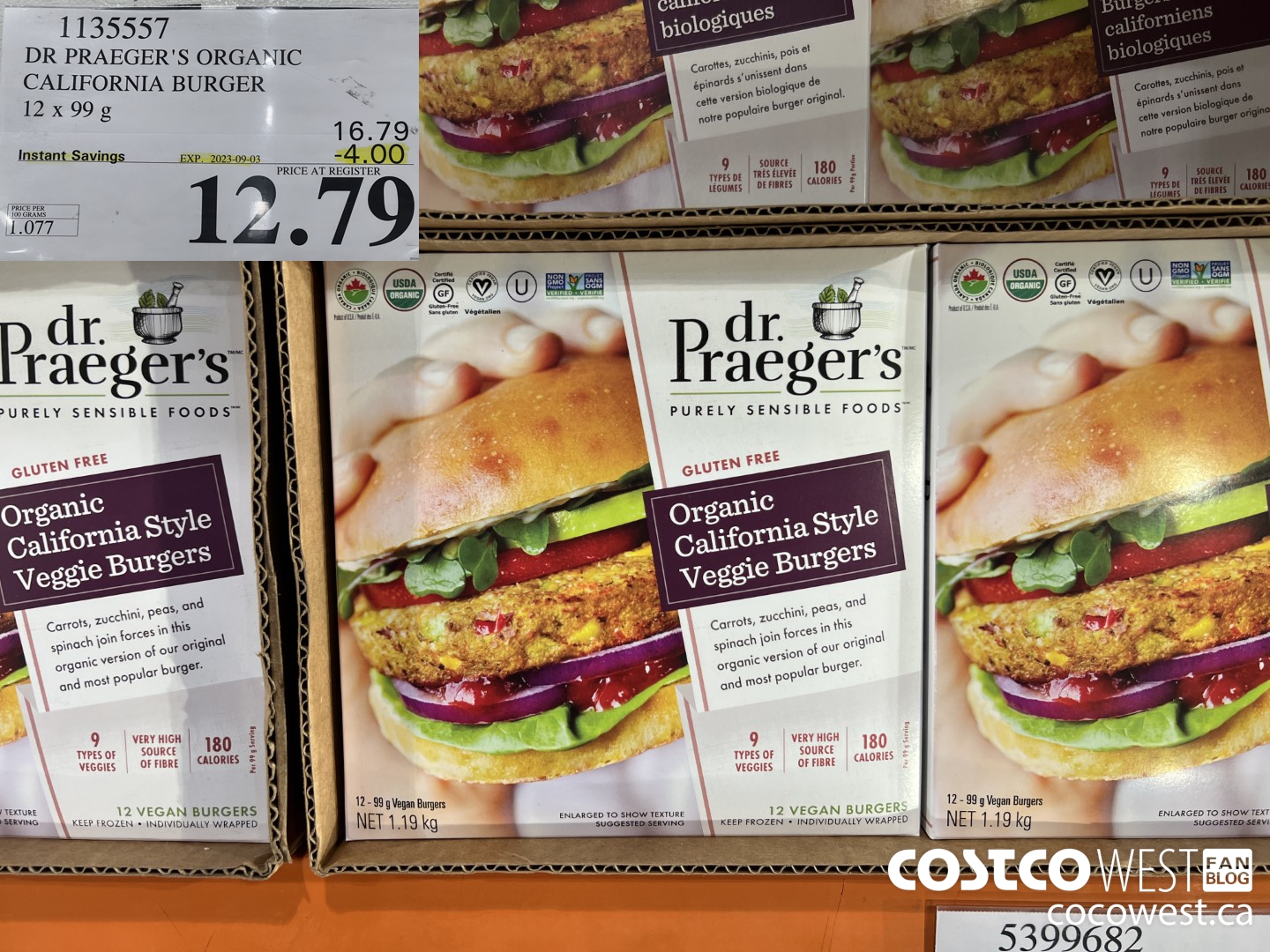 1135557 DR PRAEGER'S ORGANIC CALIFORNIA BURGER 12 x 99 g ($4.00 INSTANT SAVINGS EXPIRES ON 2023-09-03) $12.79