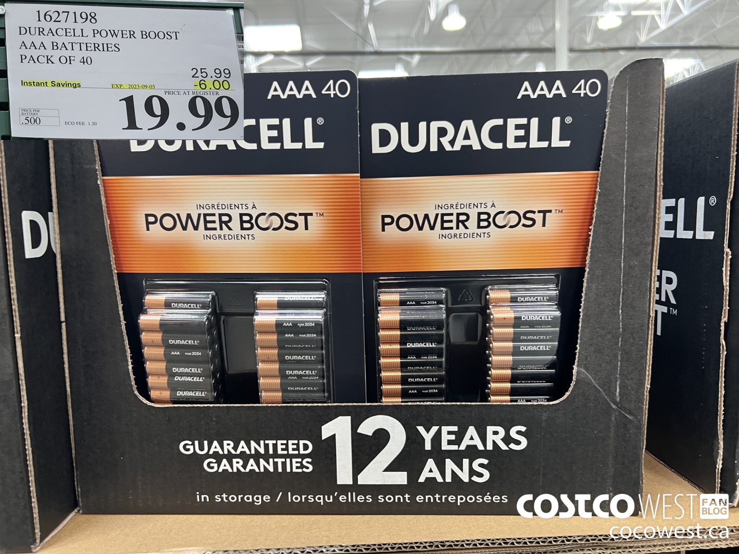1627198 DURACELL POWER BOOST AAA BATTERIES PACK OF 40 ($6.00 INSTANT SAVINGS EXPIRES ON 2023-09-03) $19.99