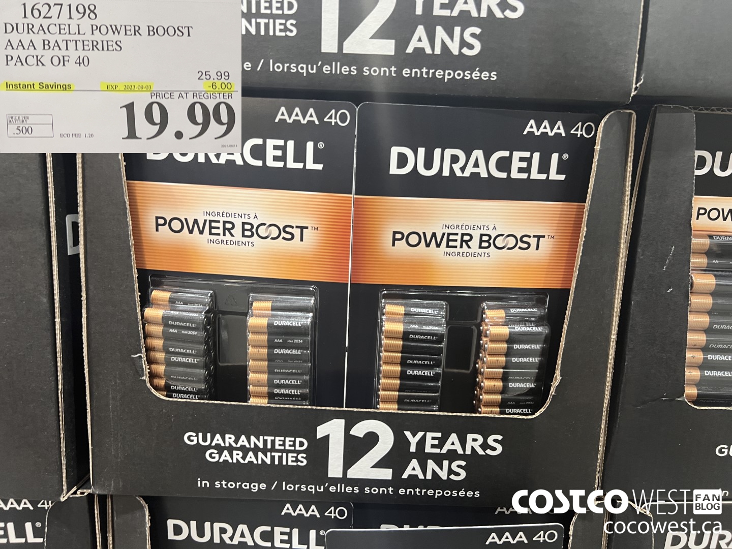 1627198 DURACELL POWER BOOST AAA BATTERIES PACK OF 40 ($6.00 INSTANT SAVINGS EXPIRES ON 2023-09-03) $19.99