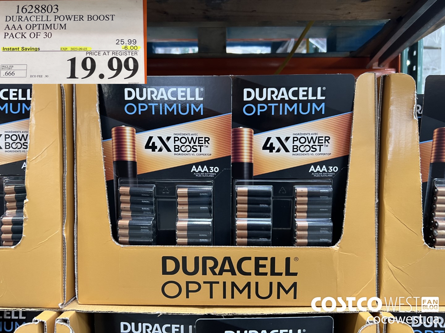 1628803 DURACELL POWER BOOST AAA OPTIMUM PACK OF 30 ($6.00 INSTANT SAVINGS EXPIRES ON 2023-09-03) $19.99
