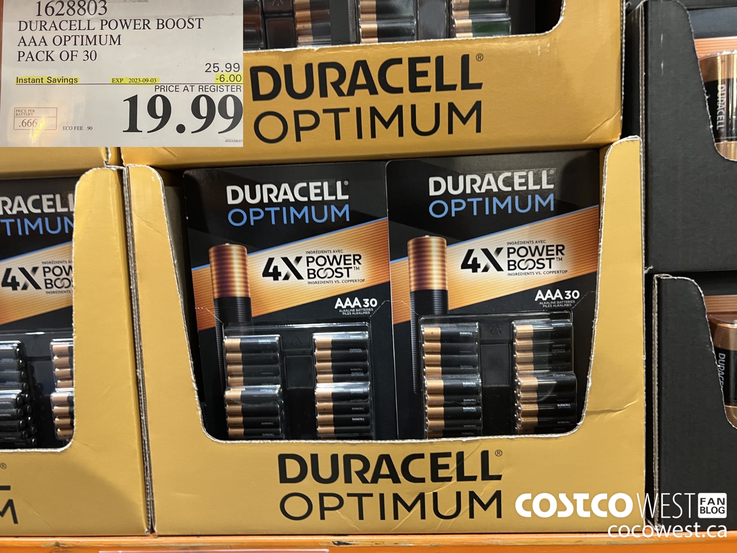1628803 DURACELL POWER BOOST AAA OPTIMUM PACK OF 30 ($6.00 INSTANT SAVINGS EXPIRES ON 2023-09-03) $19.99