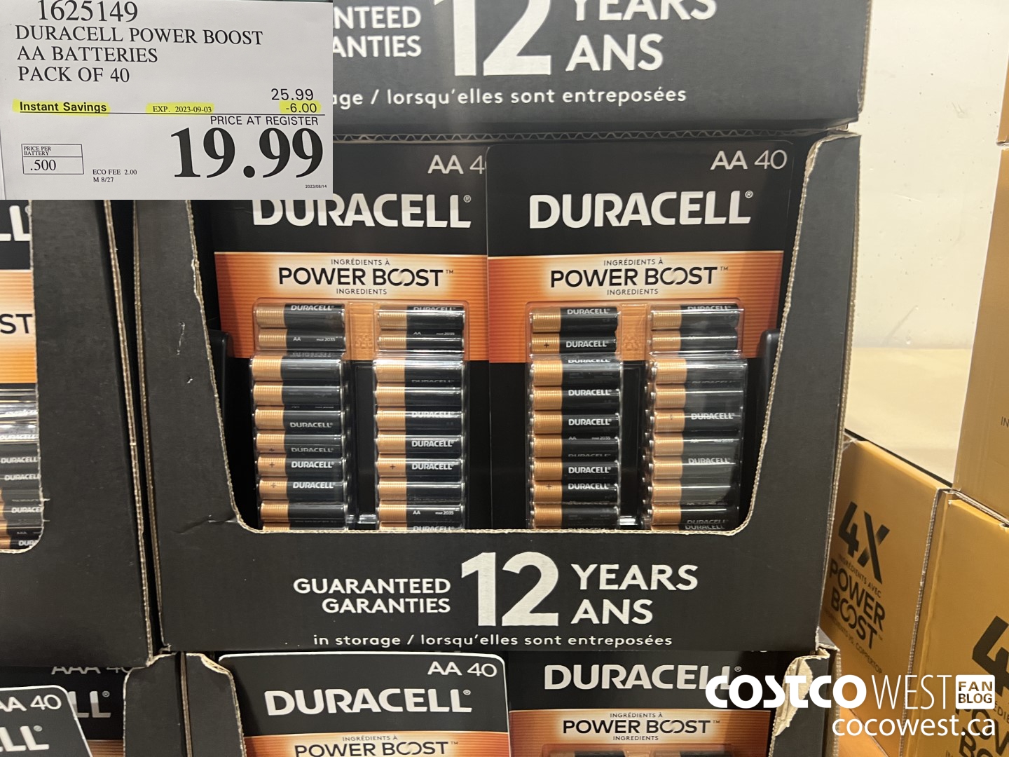 1625149 DURACELL POWER BOOST AA BATTERIES PACK OF 40 ($6.00 INSTANT SAVINGS EXPIRES ON 2023-09-03) $19.99