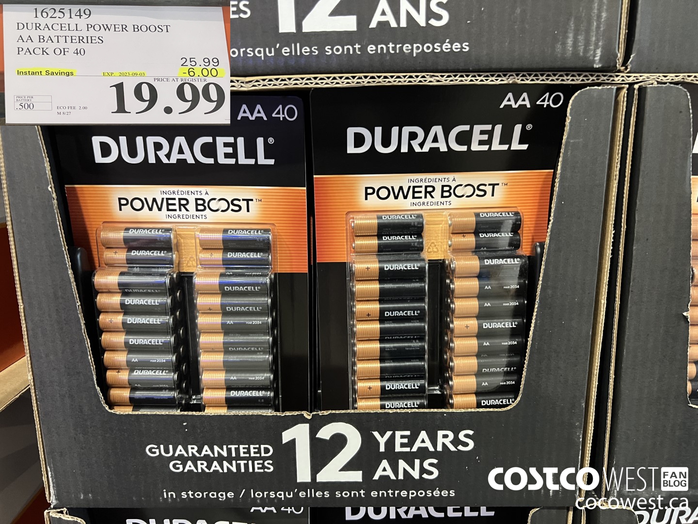 1625149 DURACELL POWER BOOST AA BATTERIES PACK OF 40 ($6.00 INSTANT SAVINGS EXPIRES ON 2023-09-03) $19.99