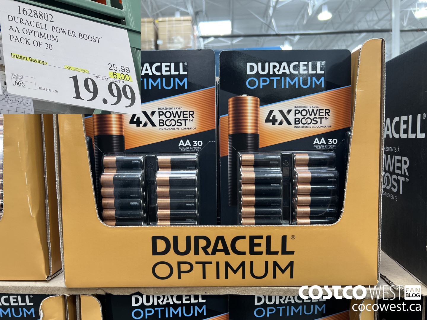1628802 DURACELL POWER BOOST AA OPTIMUM PACK OF 30 ($6.00 INSTANT SAVINGS EXPIRES ON 2023-09-03) $19.99