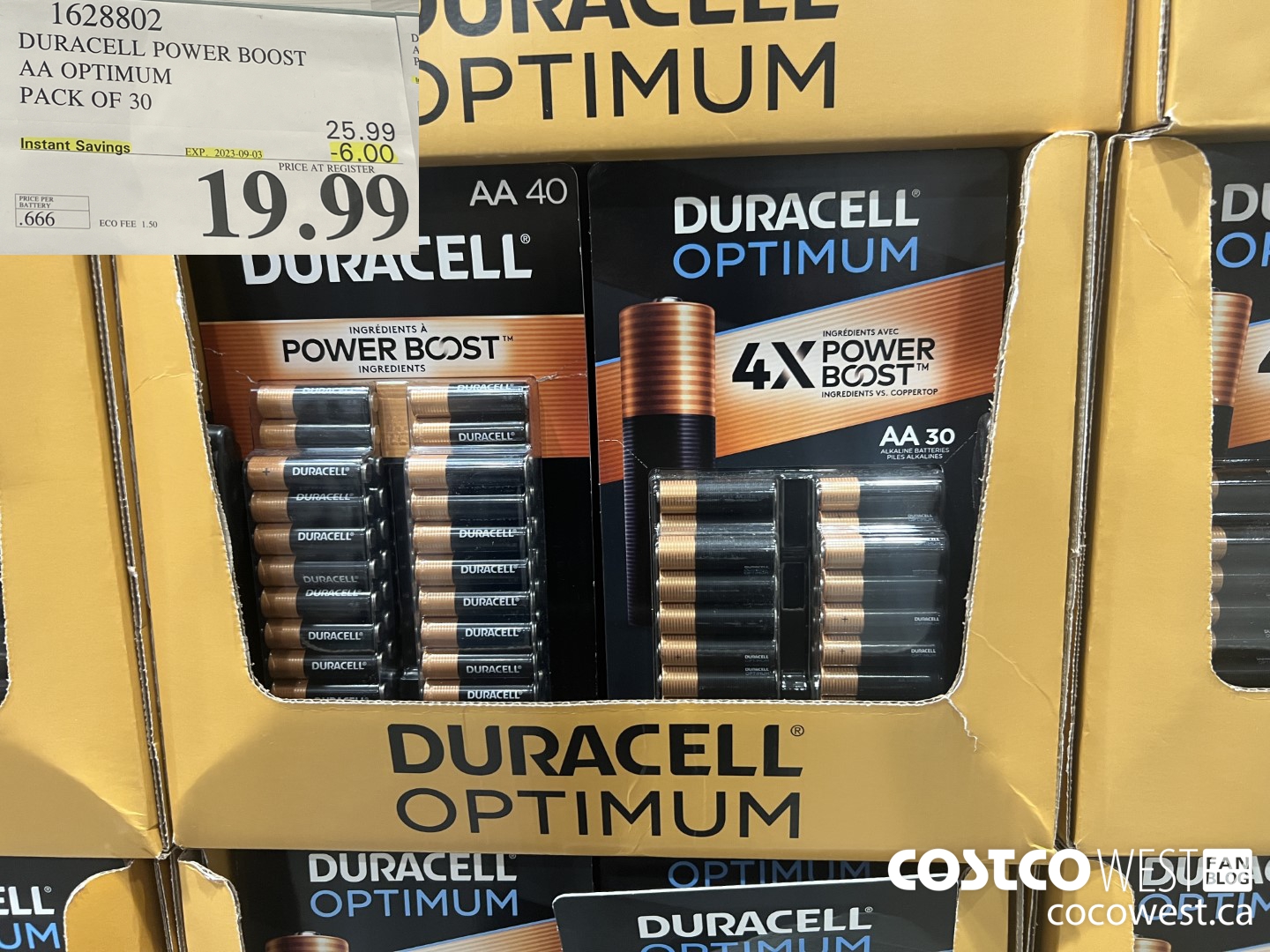 1628802 DURACELL POWER BOOST AA OPTIMUM PACK OF 30 ($6.00 INSTANT SAVINGS EXPIRES ON 2023-09-03) $19.99