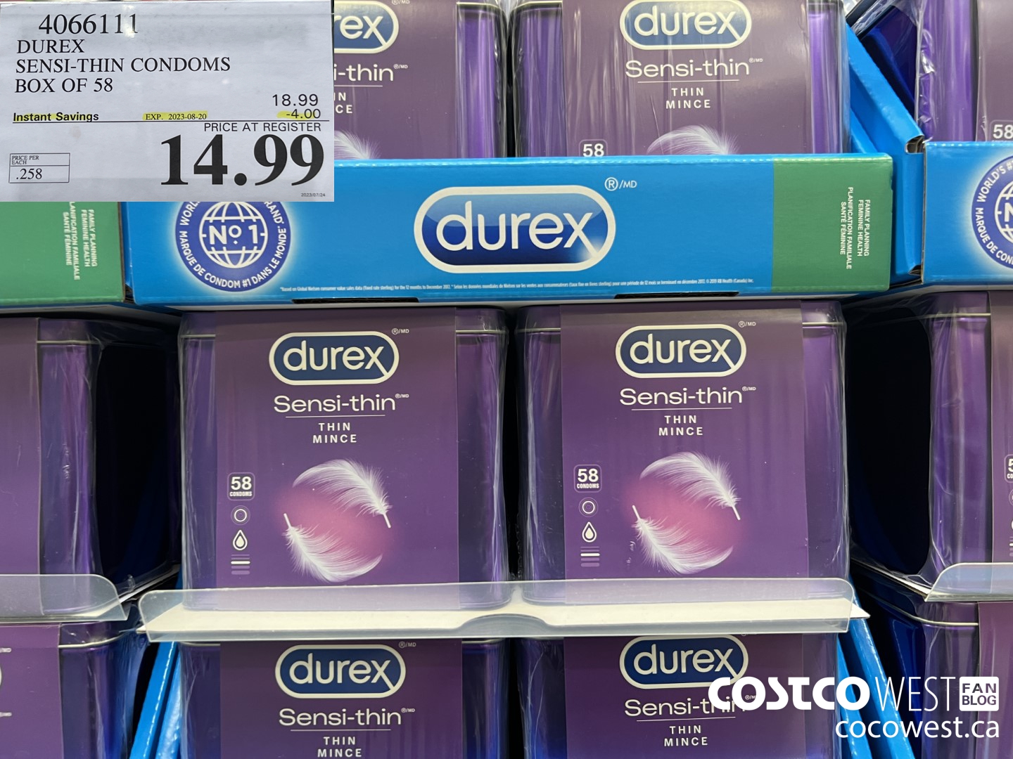 4066111 DUREX SENSI-THIN CONDOMS BOX OF 58 ($4.00 INSTANT SAVINGS EXPIRES ON 2023-08-20) $14.99
