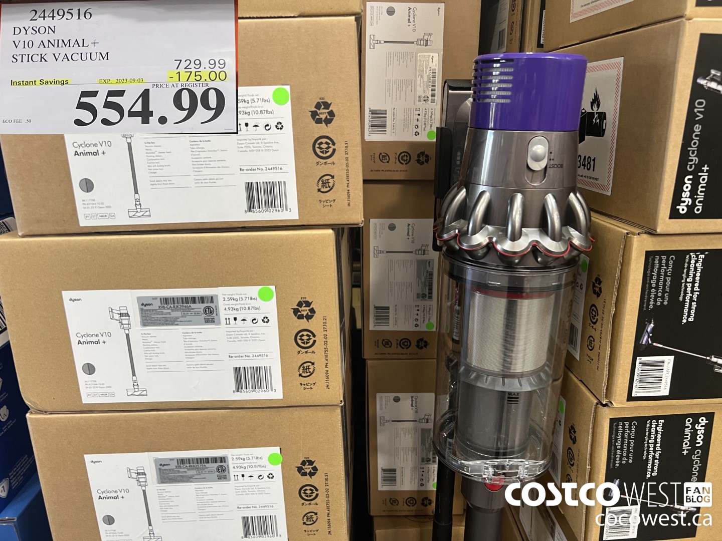 2449516 DYSON V10 ANIMAL+ STICK VACUUM ($175.00 INSTANT SAVINGS EXPIRES ON 2023-09-03) $554.99