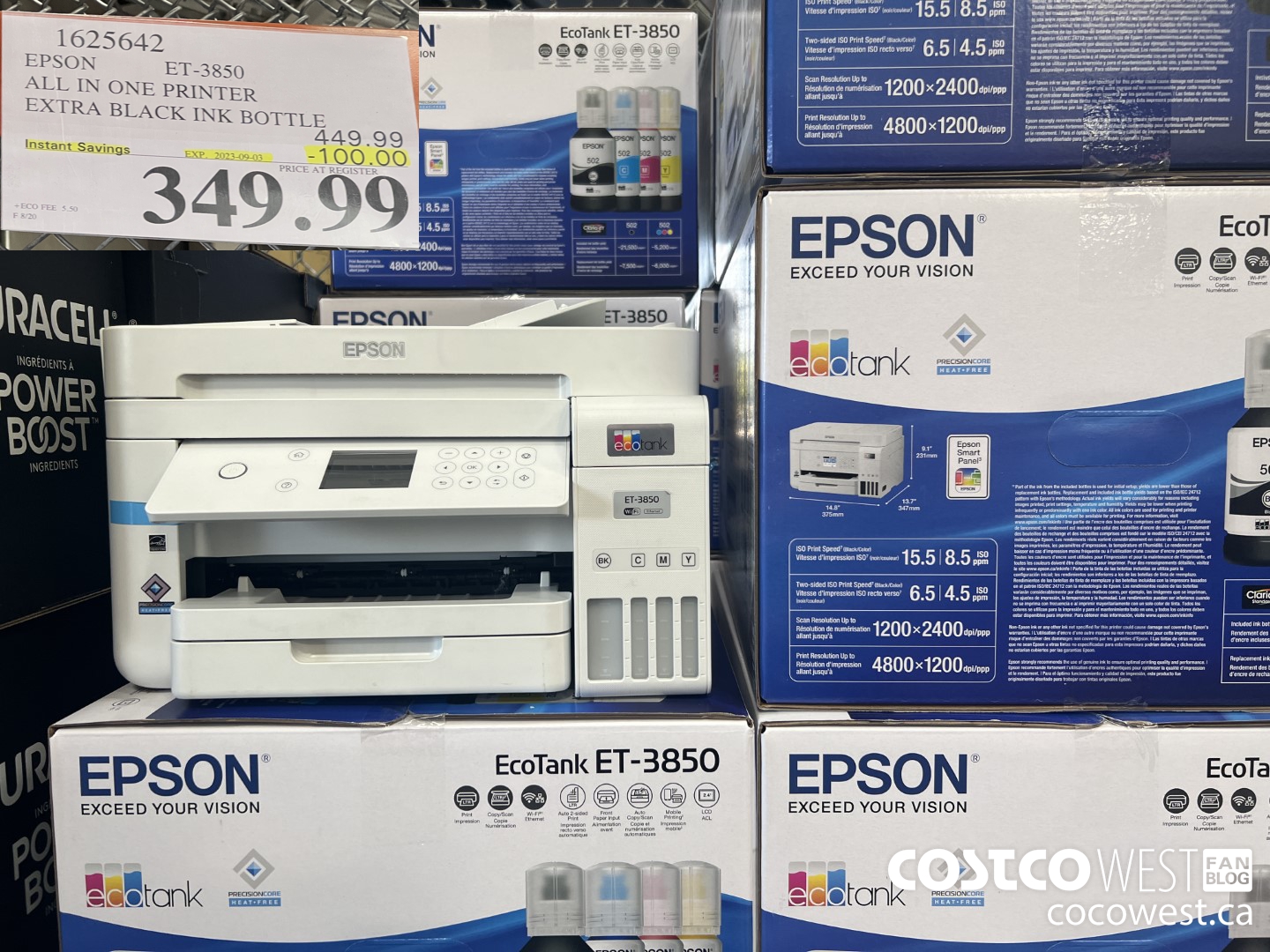 1625642 EPSON ALL IN ONE PRINTER ET-3850 EXTRA BLACK INK BOTTLE ($100.00 INSTANT SAVINGS EXPIRES ON 2023-09-03) $349.99