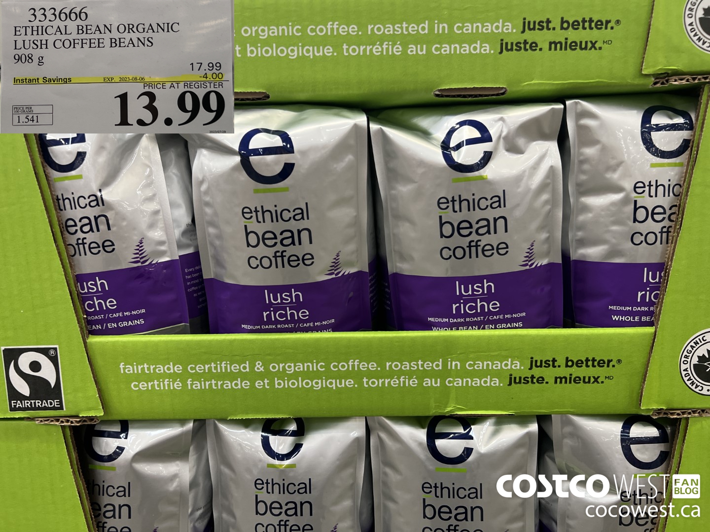333666 ETHICAL BEAN ORGANIC LUSH COFFEE BEANS 908 g ($4.00 INSTANT SAVINGS EXPIRES ON 2023-08-06) $13.99