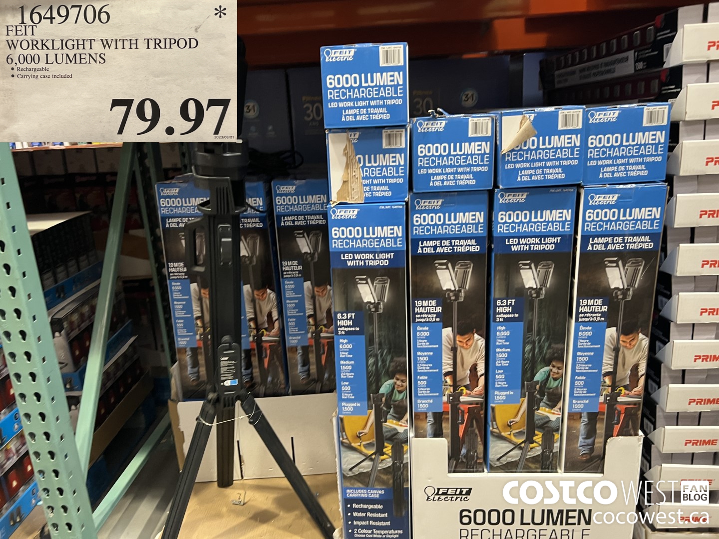 1649706 FEIT WORKLIGHT WITH TRIPOD 6,000 LUMENS $79.97