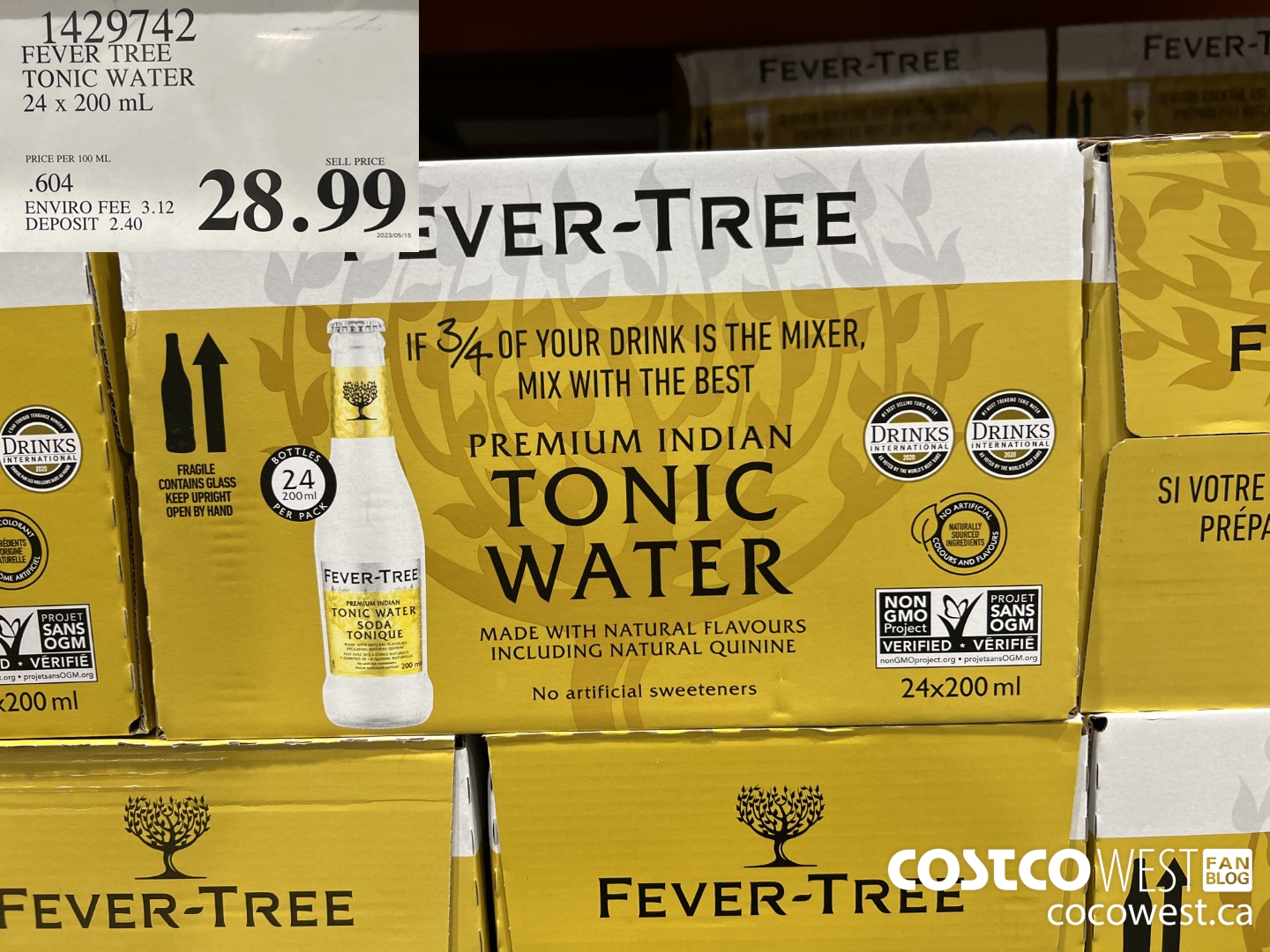 1429742 FEVER TREE TONIC WATER 24 x 200 mL $28.99