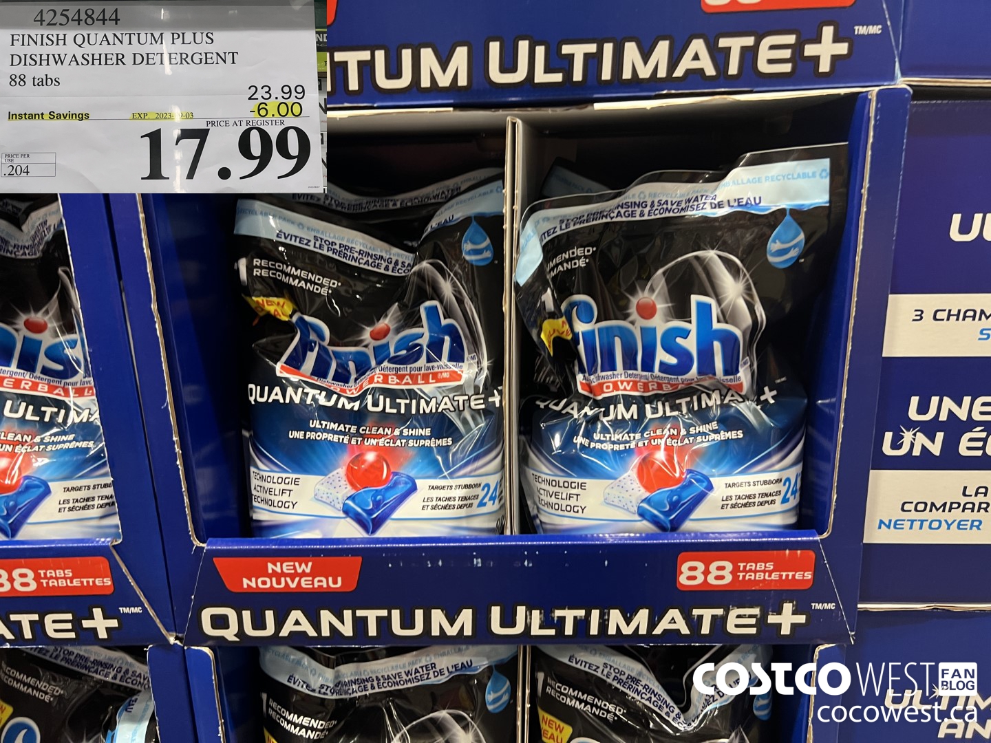 4254844 FINISH QUANTUM PLUS DISHWASHER DETERGENT 88 tabs ($6.00 INSTANT SAVINGS EXPIRES ON 2023-09-03) $17.99