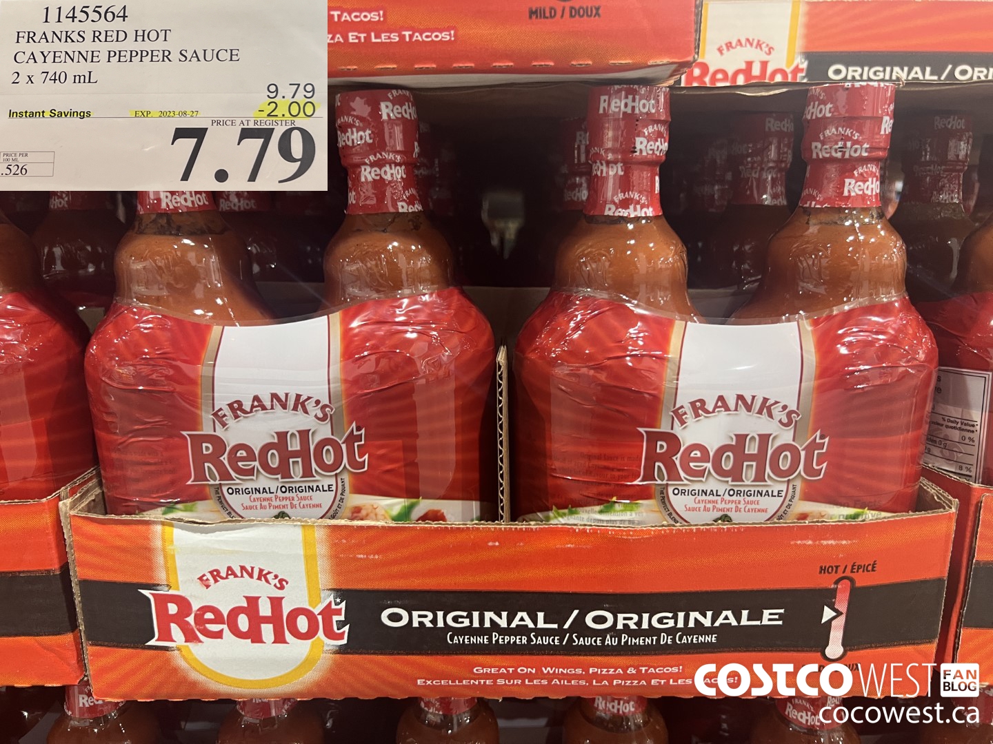 1145564 FRANKS RED HOT CAYENNE PEPPER SAUCE 2 x 740 mL ($2.00 INSTANT SAVINGS EXPIRES ON 2023-08-27) $7.79