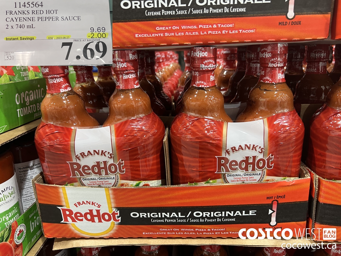 1145564 FRANKS RED HOT CAYENNE PEPPER SAUCE 2 x 740 mL ($2.00 INSTANT SAVINGS EXPIRES ON 2023-08-27) $7.69