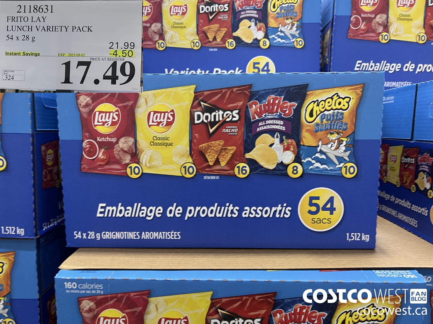 2118631 FRITO LAY LUNCH VARIETY PACK 54 X 28 G ($4.50 INSTANT SAVINGS EXPIRES ON 2023-09-03) $17.49