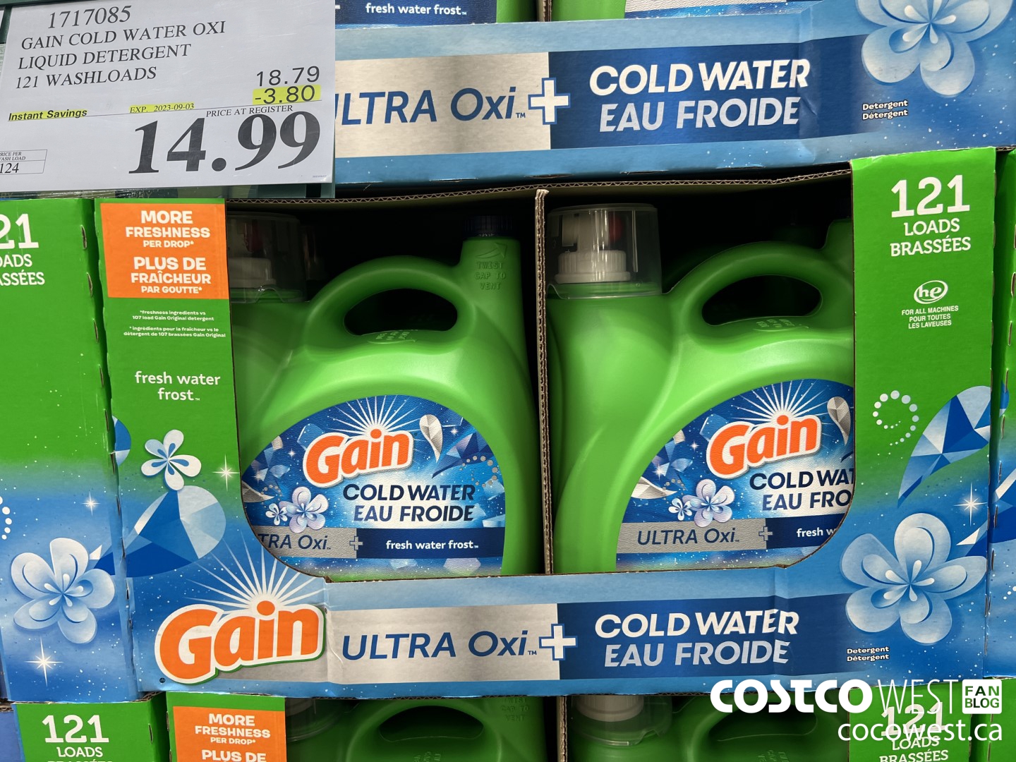 1717085 GAIN COLD WATER OXI LIQUID DETERGENT 121 WASHLOADS ($3.80 INSTANT SAVINGS EXPIRES ON 2023-09-03) $14.99