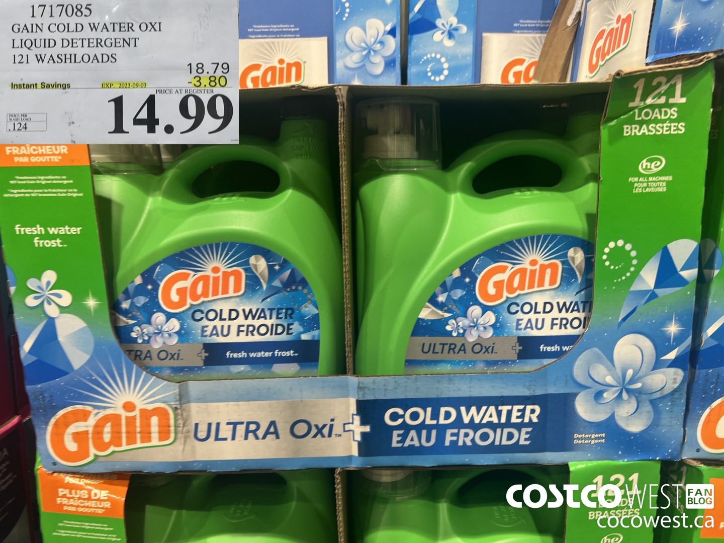 1717085 GAIN COLD WATER OXI LIQUID DETERGENT 121 WASHLOADS ($3.80 INSTANT SAVINGS EXPIRES ON 2023-09-03) $14.99