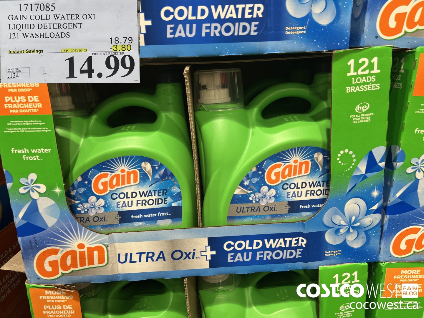 1717085 GAIN COLD WATER OXI LIQUID DETERGENT 121 WASHLOADS ($3.80 INSTANT SAVINGS EXPIRES ON 2023-09-03) $14.99