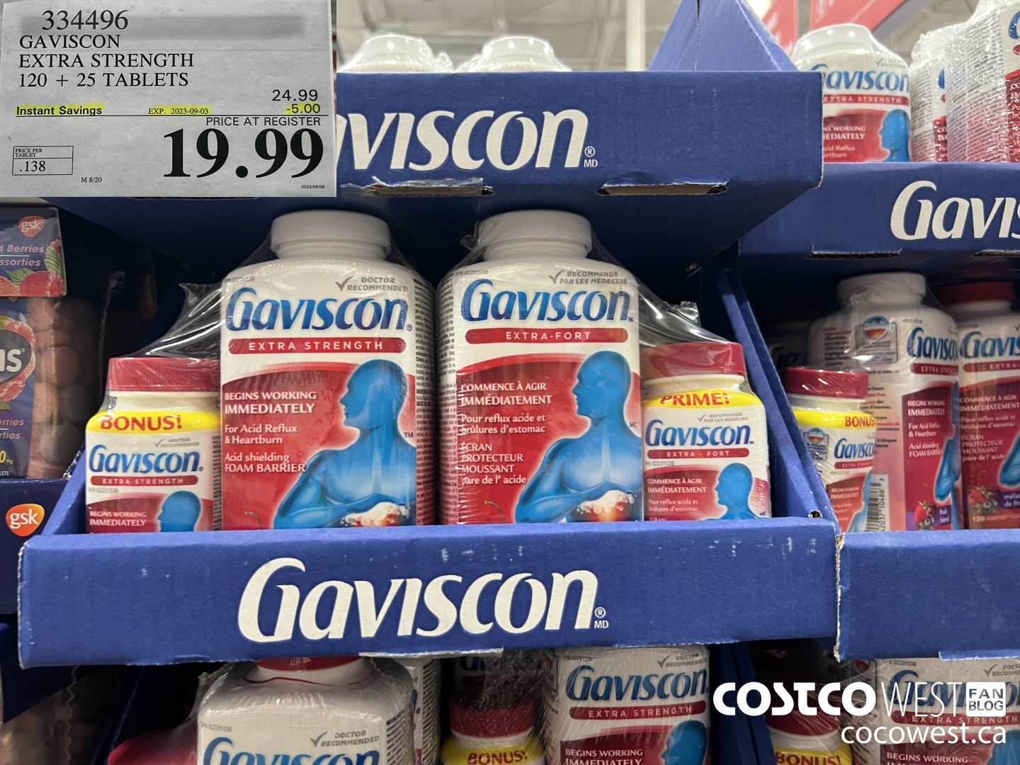 334496 GAVISCON EXTRA STRENGTH 120 + 25 TABLETS ($5.00 INSTANT SAVINGS EXPIRES ON 2023-09-03) $19.99