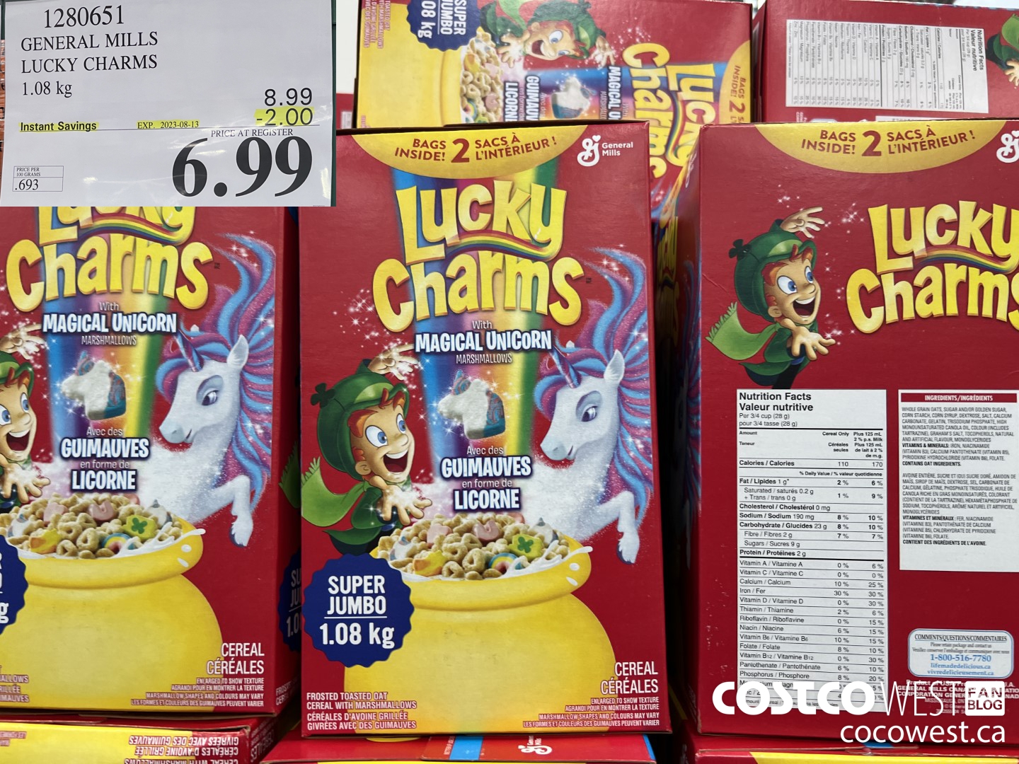 1280651 GENERAL MILLS LUCKY CHARMS 1.08KG ($2.00 INSTANT SAVINGS EXPIRES ON 2023-08-13) $6.99