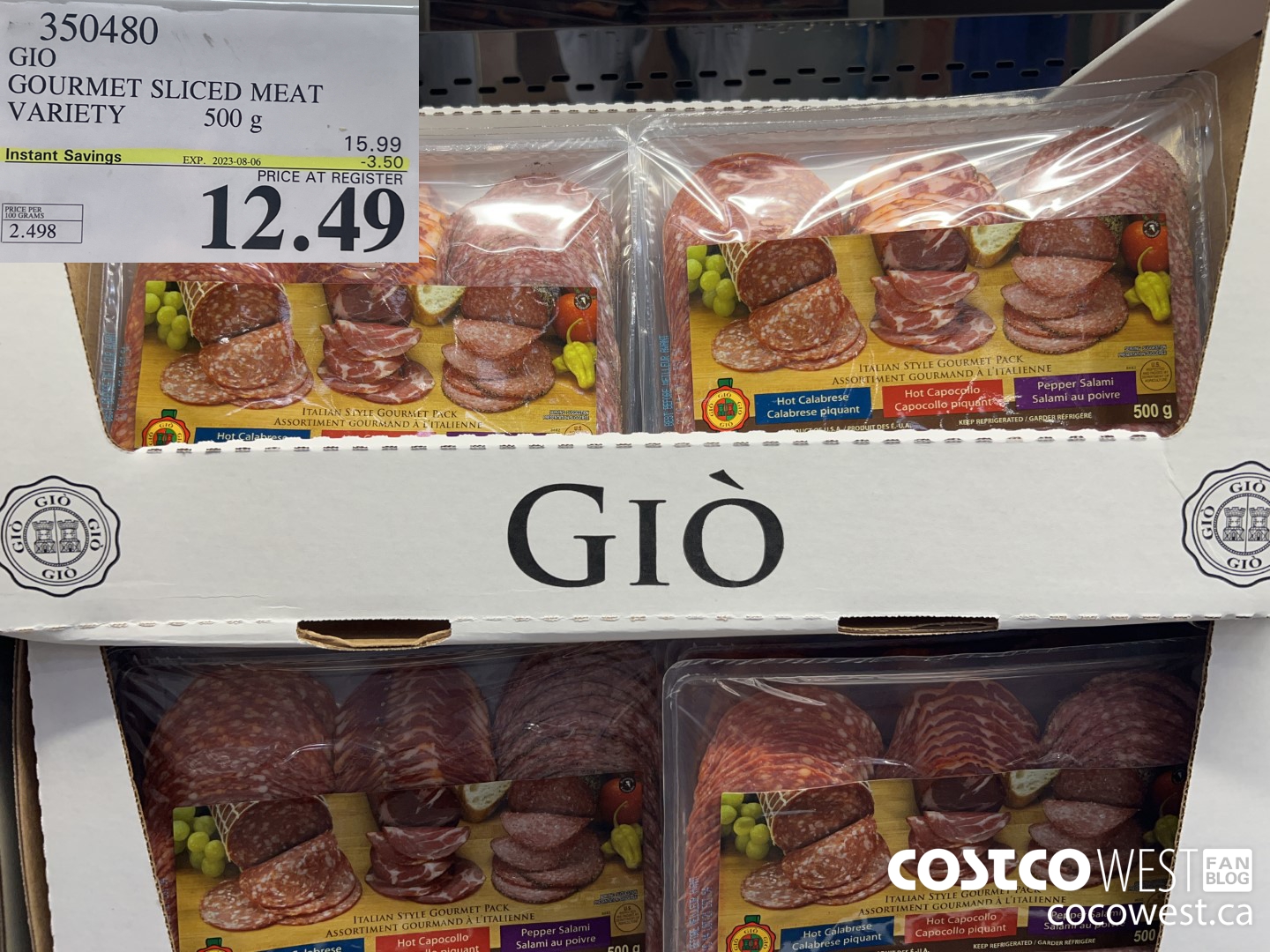 350480 GIO GOURMET SLICED MEAT VARIETY 500 g ($3.50 INSTANT SAVINGS EXPIRES ON 2023-08-06) $12.49