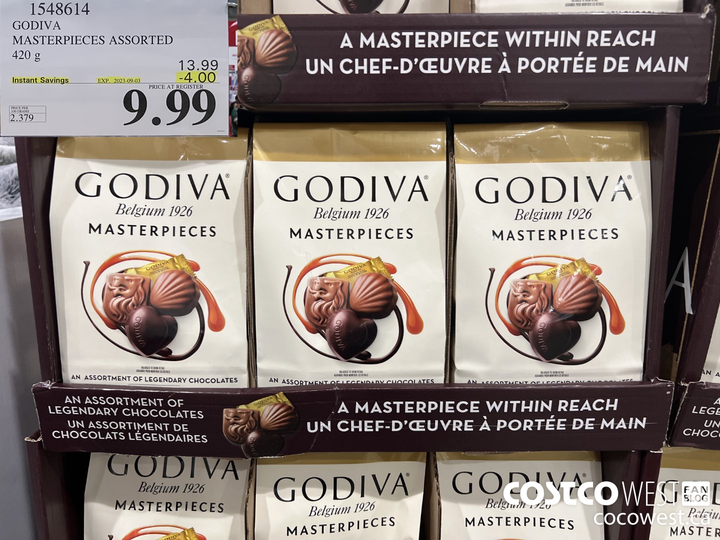 1548614 GODIVA MASTERPIECES ASSORTED 420 g ($4.00 INSTANT SAVINGS EXPIRES ON 2023-09-03) $9.99