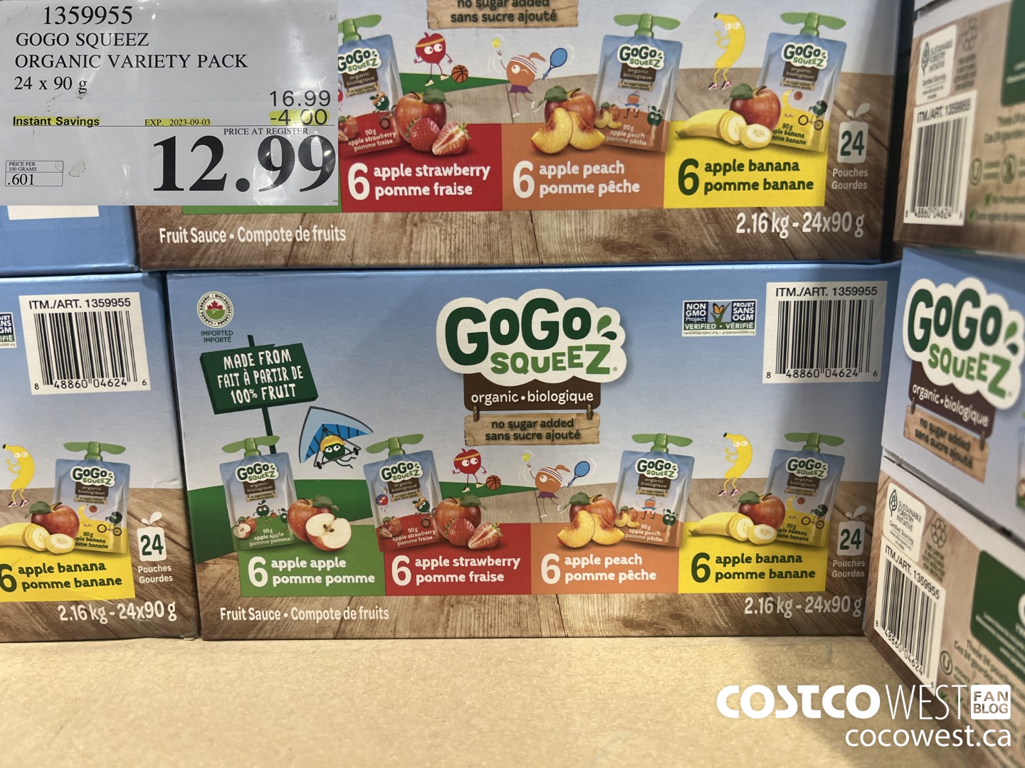 1359955 GOGO SQUEEZ ORGANIC VARIETY PACK 24 x 90g ($4.00 INSTANT SAVINGS EXPIRES ON 2023-09-03) $12.99