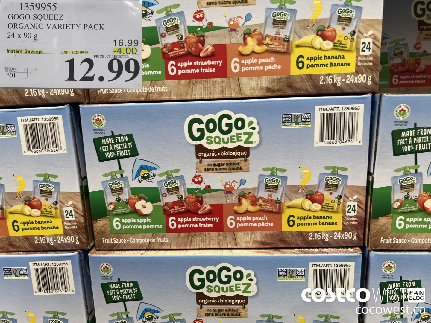 1359955 GOGO SQUEEZ ORGANIC VARIETY PACK 24 x 90g ($4.00 INSTANT SAVINGS EXPIRES ON 2023-09-03) $12.99