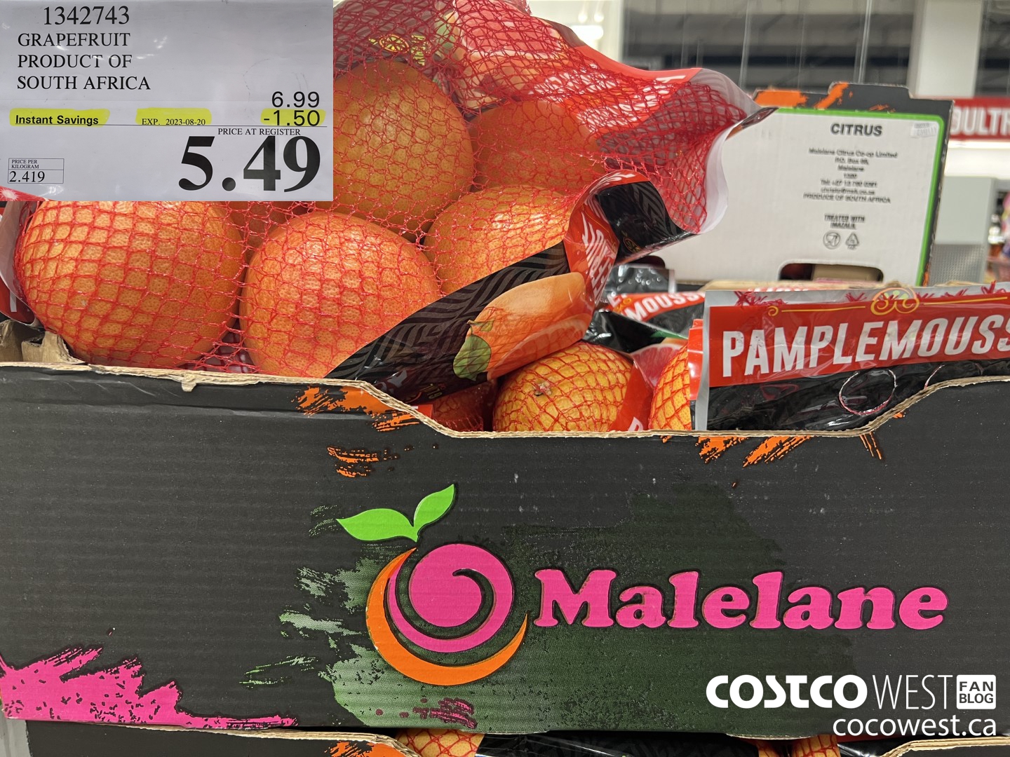 1342743 GRAPEFRUIT PRODUCT OF SOUTH AFRICA ($1.50 INSTANT SAVINGS EXPIRES ON 2023-08-20) $5.49