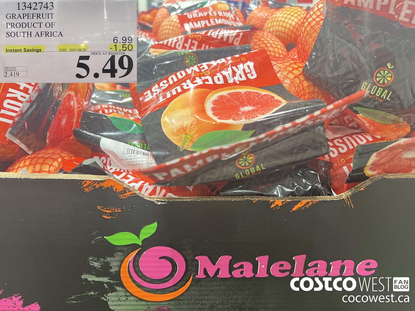 1342743 GRAPEFRUIT PRODUCT OF SOUTH AFRICA ($1.50 INSTANT SAVINGS EXPIRES ON 2023-08-20) $5.49