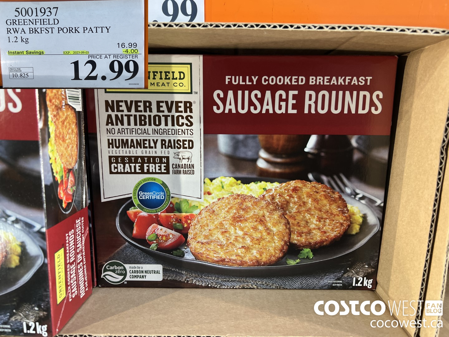 5001937 GREENFIELD RWA BKFST PORK PATTY 1.2 kg ($4.00 INSTANT SAVINGS EXPIRES ON 2023-09-03) $12.99