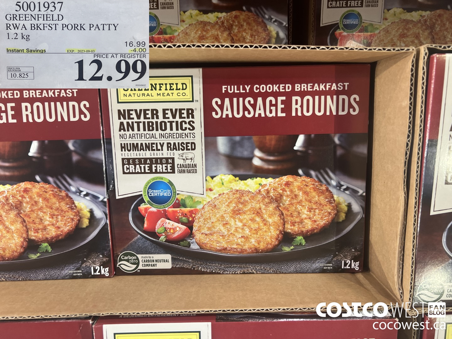 5001937 GREENFIELD RWA BKFST PORK PATTY 1.2 kg ($4.00 INSTANT SAVINGS EXPIRES ON 2023-09-03) $12.99