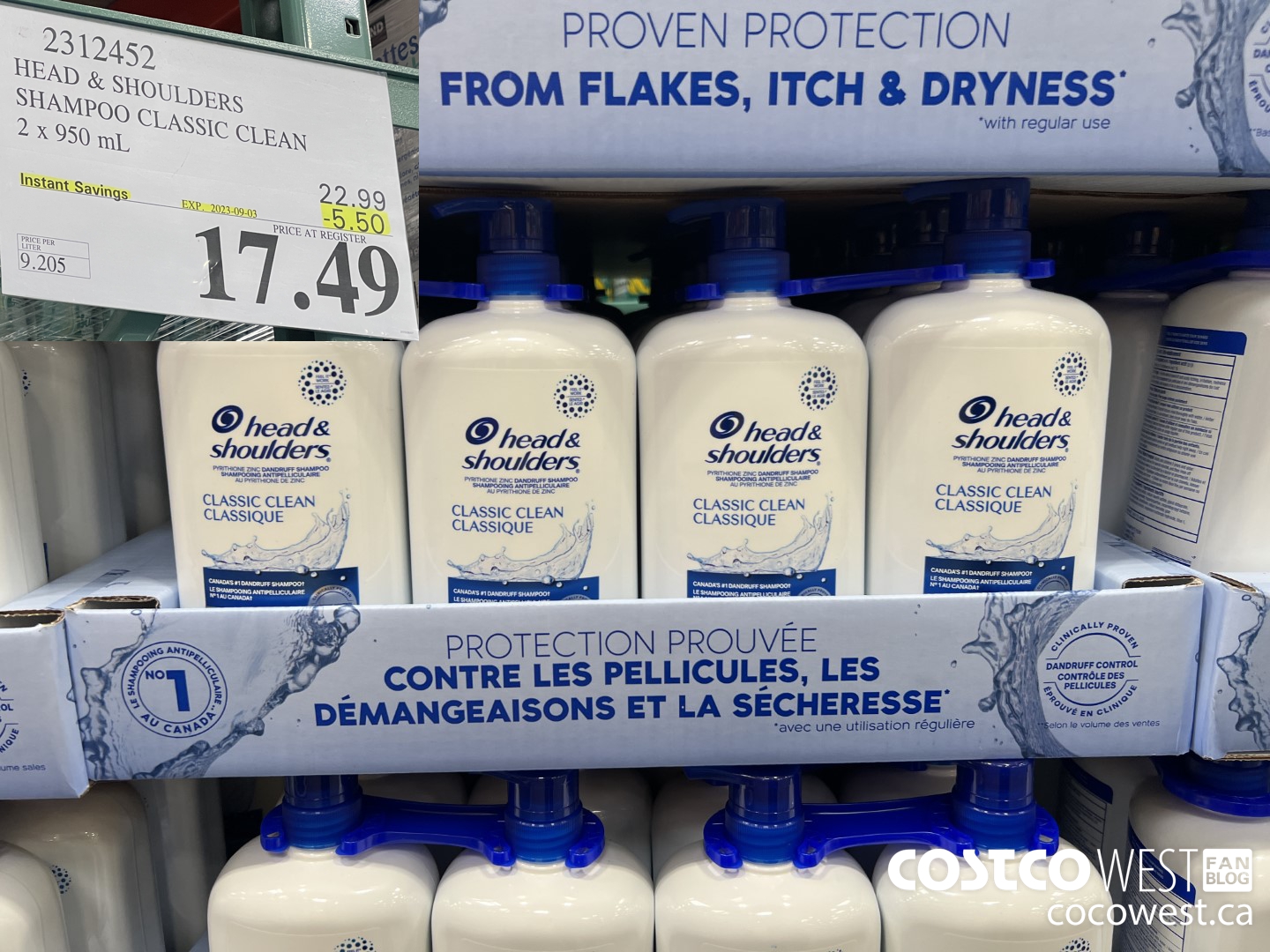 2312452 HEAD & SHOULDERS SHAMPOO CLASSIC CLEAN 2 X 950 ML ($5.50 INSTANT SAVINGS EXPIRES ON 2023-09-03) $17.49