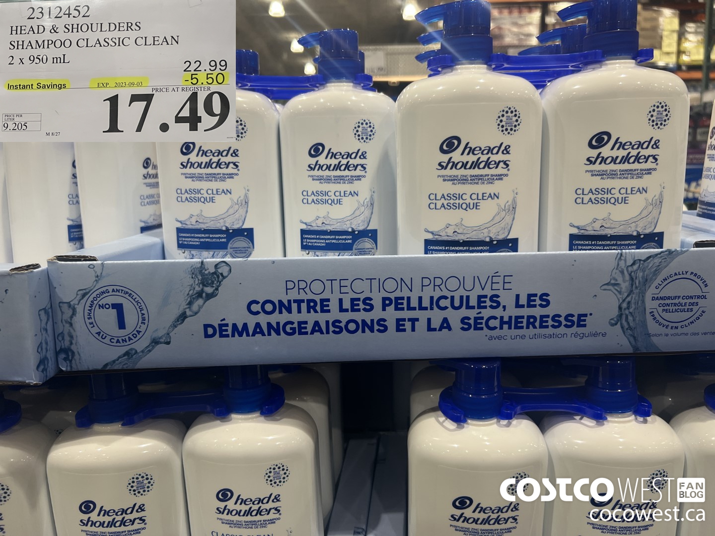 2312452 HEAD & SHOULDERS SHAMPOO CLASSIC CLEAN 2 X 950 ML ($5.50 INSTANT SAVINGS EXPIRES ON 2023-09-03) $17.49
