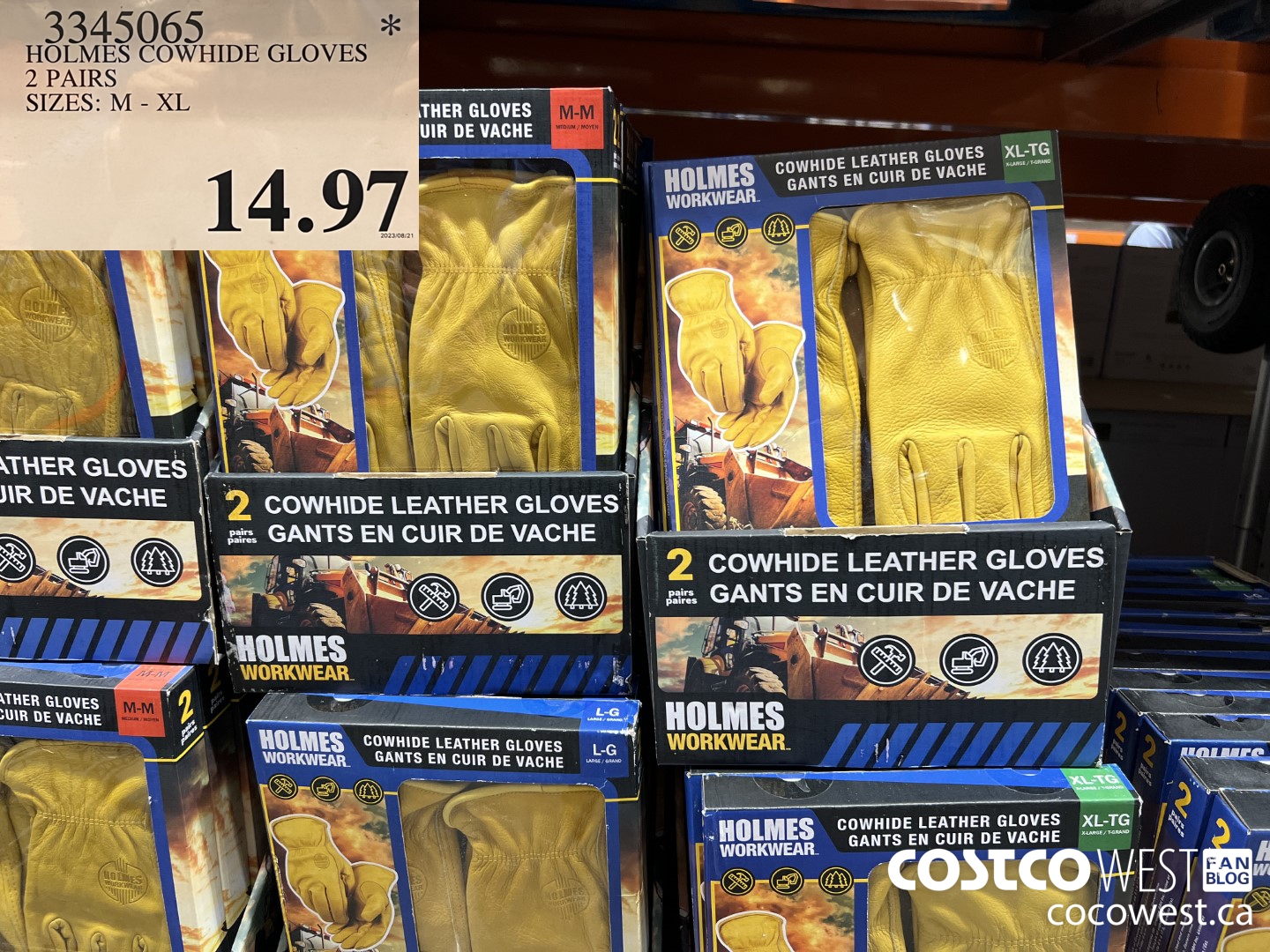 3345065 HOLMES COWHIDE GLOVES PACK OF 2 SIZES: M - XL  $14.97