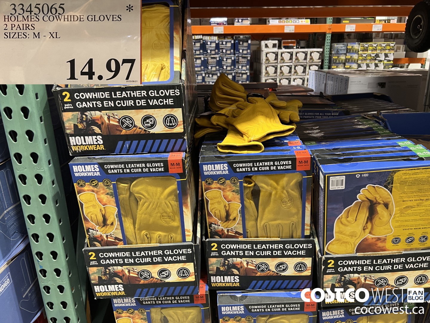 3345065 HOLMES COWHIDE GLOVES PACK OF 2 SIZES: M - XL  $14.97