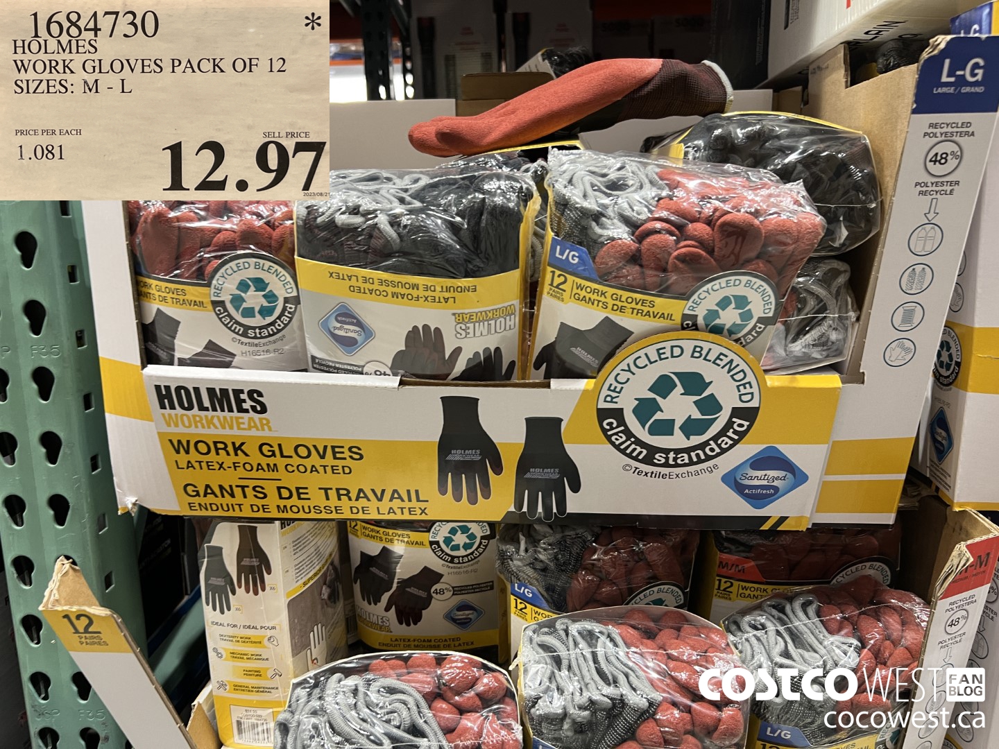 1684730 HOLMES WORK GLOVES PACK OF 12 SIZES: M-L $12.97