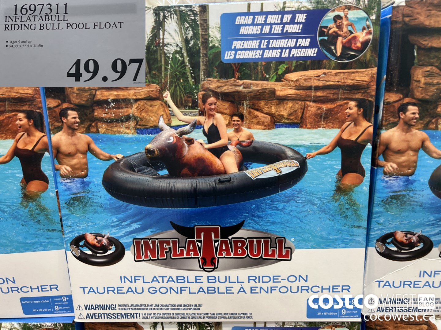 1697311 INFLATABULL RIDING BULL POOL FLOAT $49.97