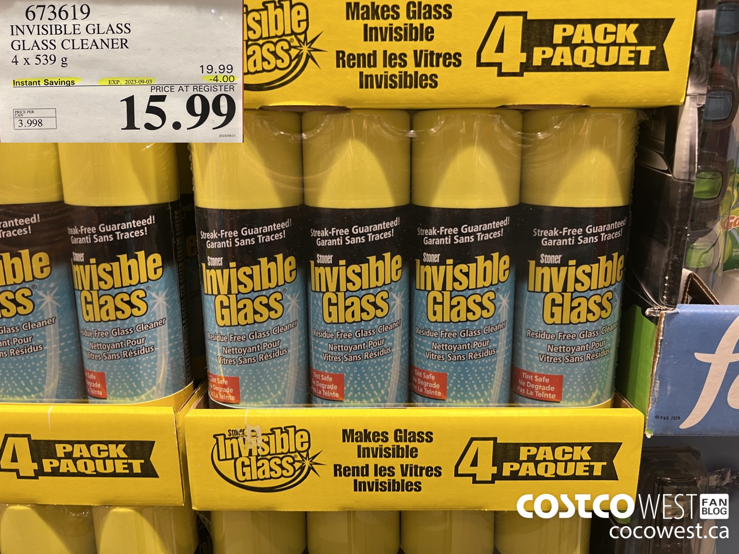 673619 INVISIBLE GLASS GLASS CLEANER 4 X 539 g ($4.00 INSTANT SAVINGS EXPIRES ON 2023-09-03) $15.99