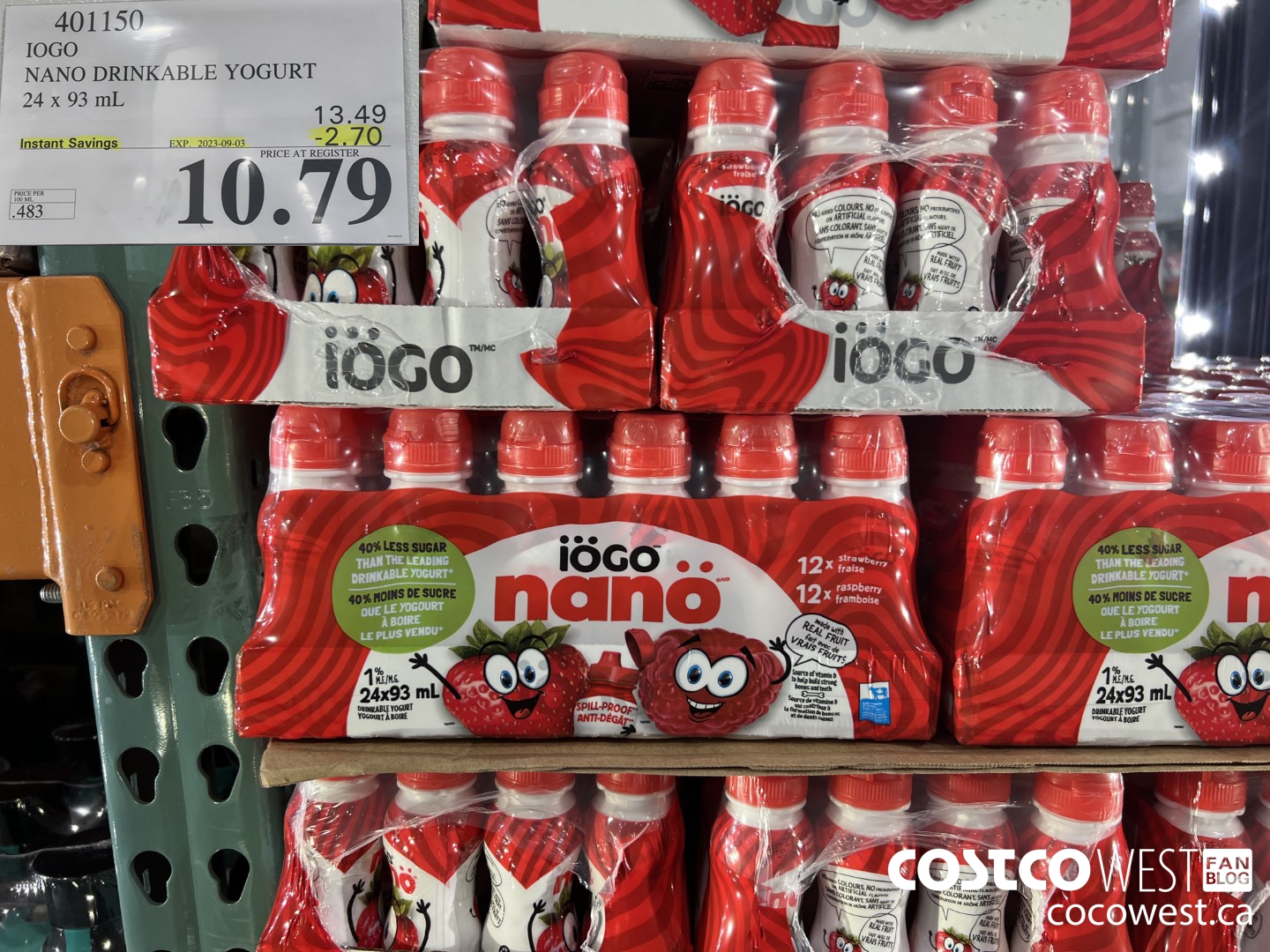 401150 IOGO NANO DRINKABLE YOGURT 24 x 93 mL ($2.70 INSTANT SAVINGS EXPIRES ON 2023-09-03) $10.79