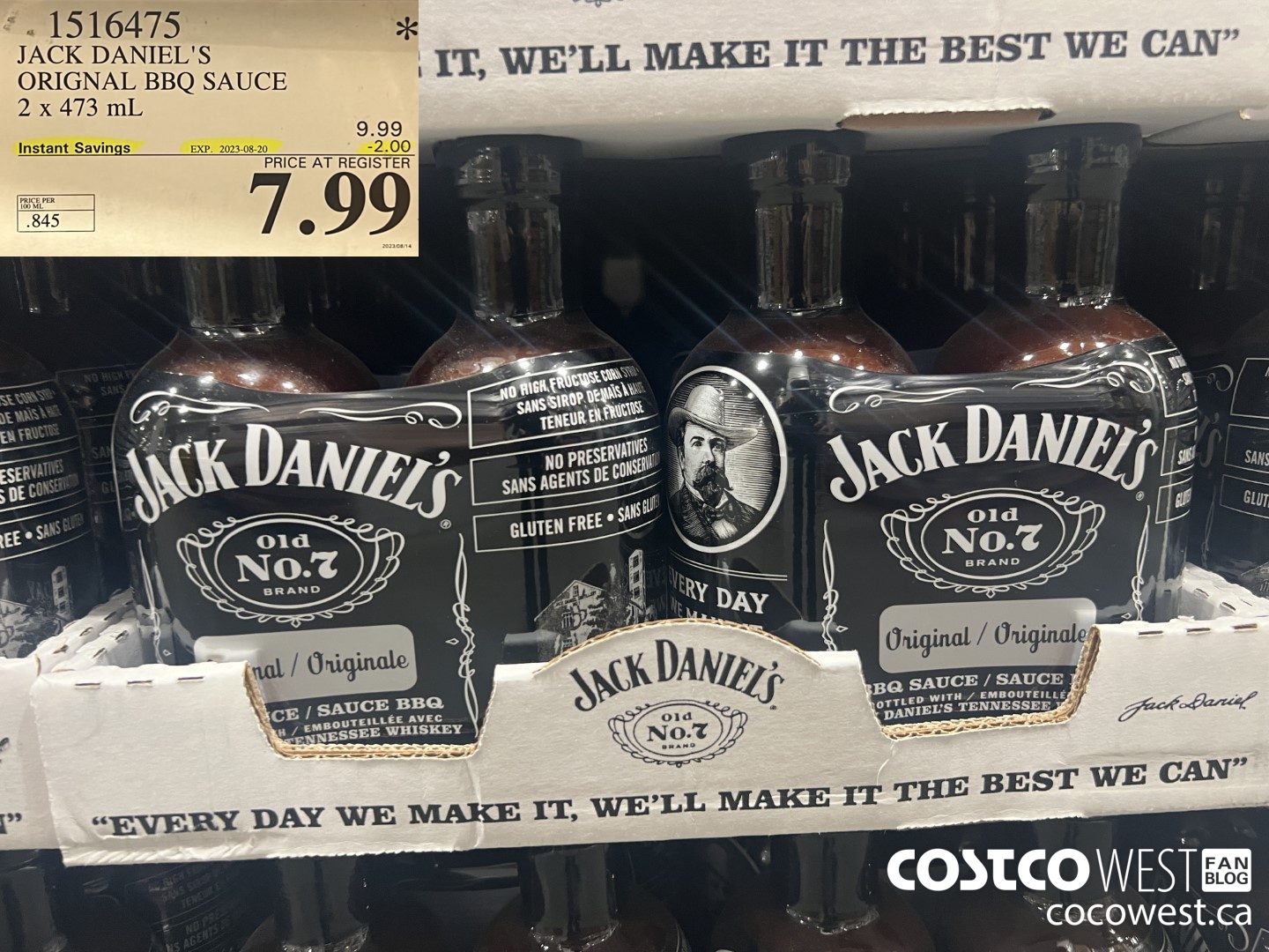 1516475 JACK DANIEL'S ORIGNAL BBQ SAUCE 2 x 473 mL  ($2.00 INSTANT SAVINGS EXPIRES ON 2023-08-20) $7.99