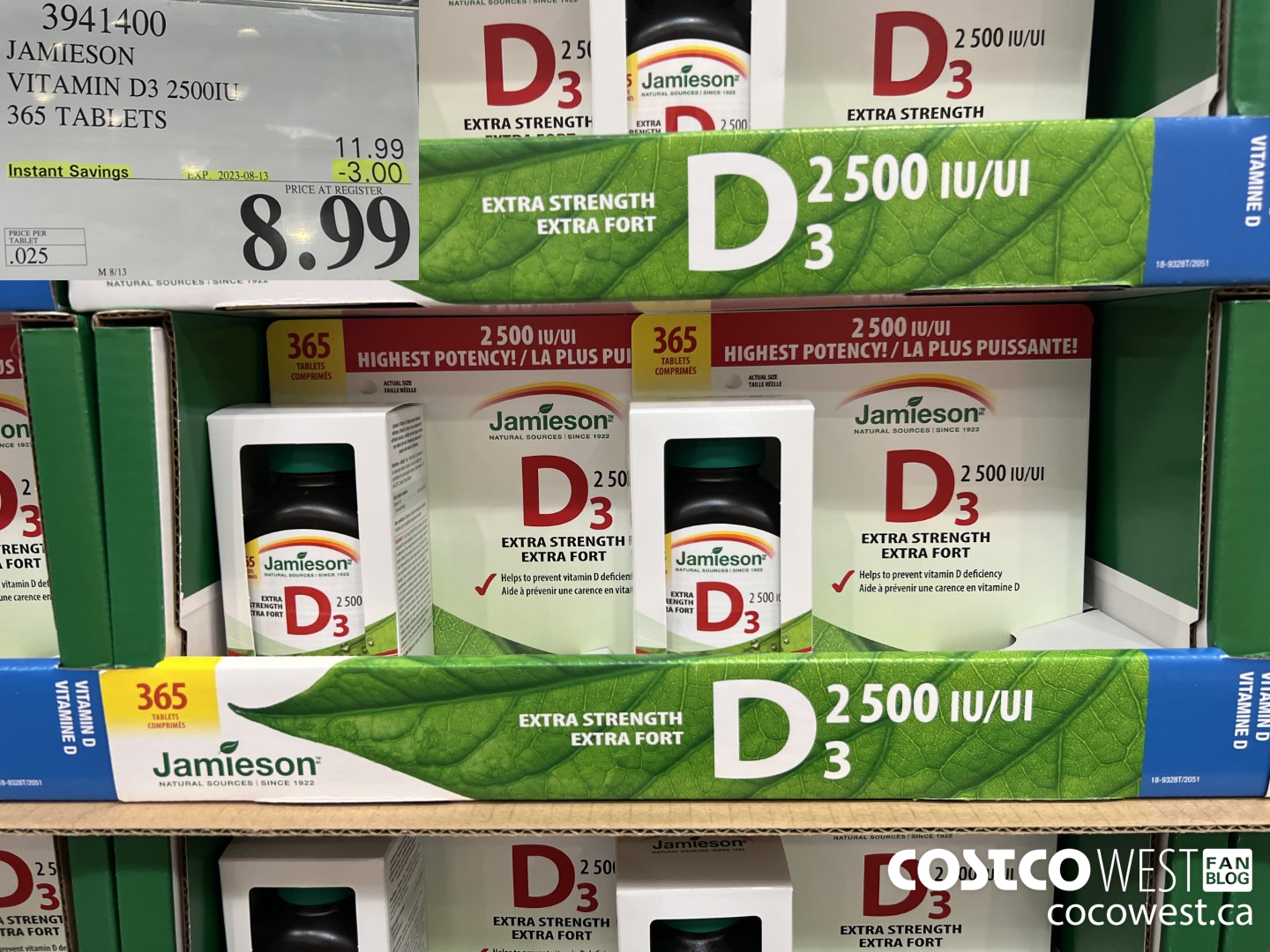 3941400 JAMIESON VITAMIN D3 2500IU 365 TABLETS ($3.00 INSTANT SAVINGS EXPIRES ON 2023-08-13) $8.99