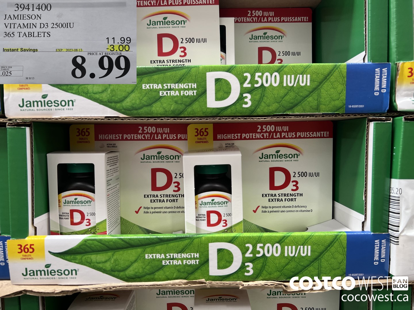 3941400 JAMIESON VITAMIN D3 2500IU 365 TABLETS ($3.00 INSTANT SAVINGS EXPIRES ON 2023-08-13) $8.99