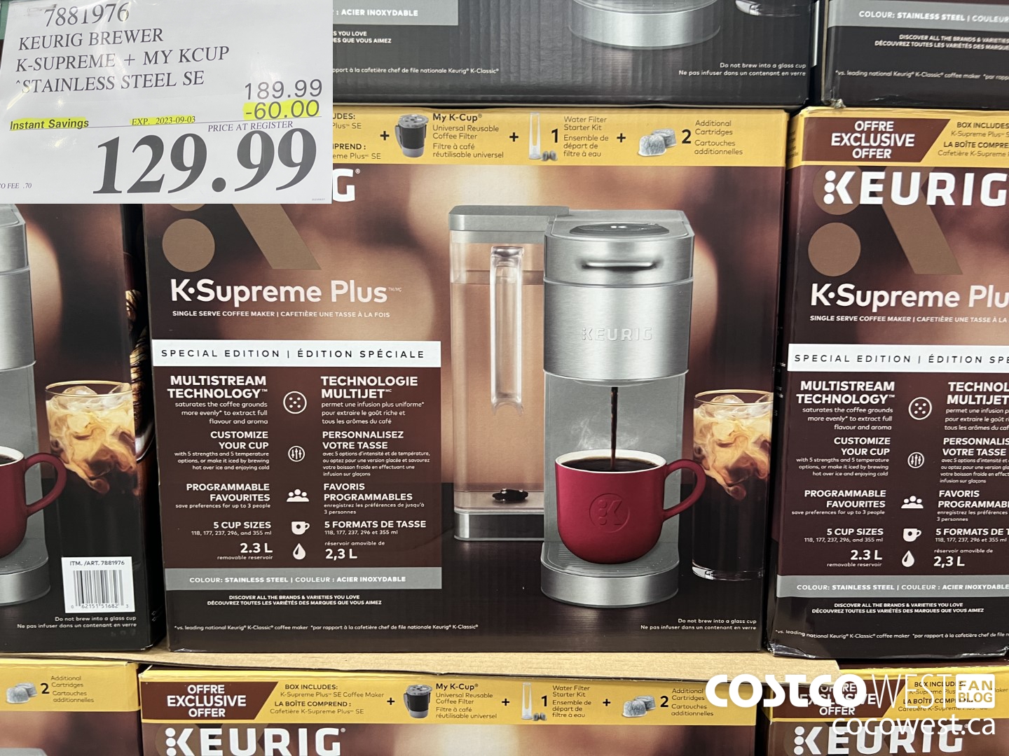 7881976 KEURIG BREWER K-SUPREME + MY KCUP STAINLESS STEEL SE ($60.00 INSTANT SAVINGS EXPIRES ON 2023-09-03) $129.99