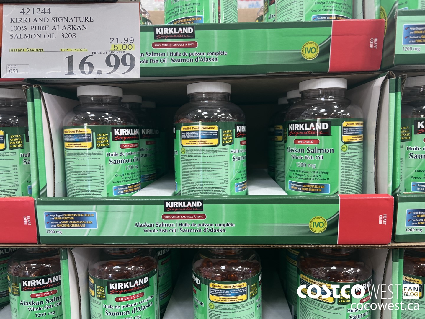 421244 KIRKLAND SIGNATURE 100% PURE ALASKAN SALMON OIL 320S ($5.00 INSTANT SAVINGS EXPIRES ON 2023-09-03) $16.99