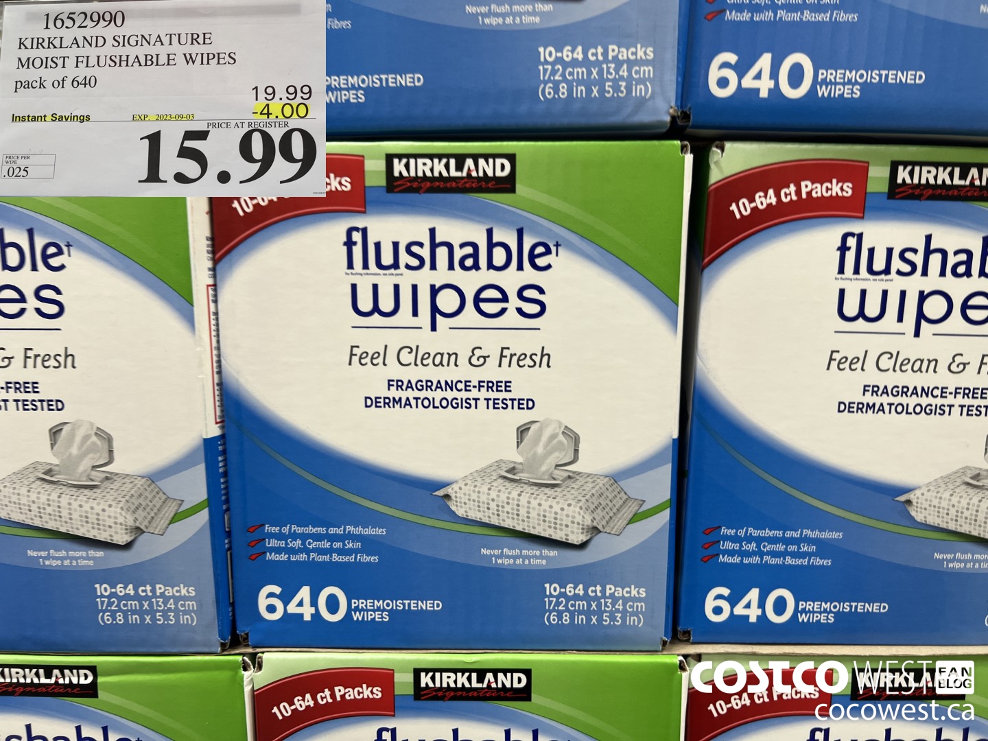 1652990 KIRKLAND SIGNATURE MOIST FLUSHABLE WIPES PACK OF 640 ($4.00 INSTANT SAVINGS EXPIRES ON 2023-09-03) $15.99
