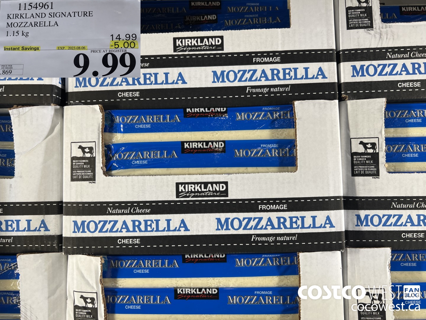 1154961 KIRKLAND SIGNATURE MOZZARELLA 1.15 KG ($5.00 INSTANT SAVINGS EXPIRES ON 2023-08-06) $9.99