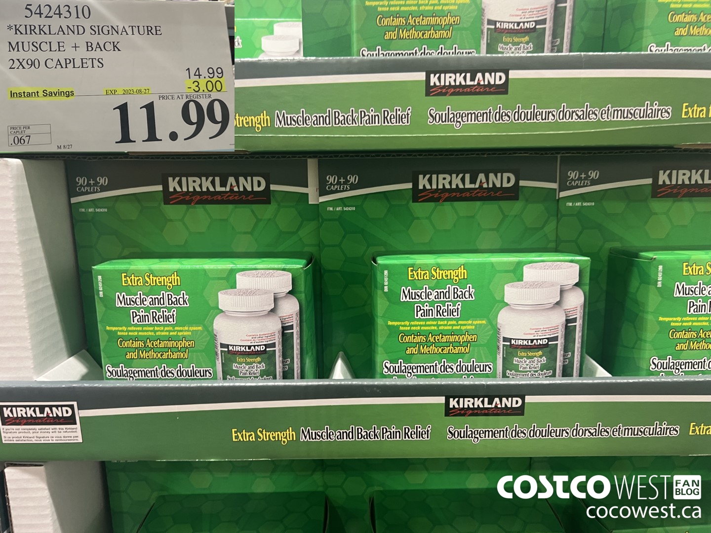 5424310 KIRKLAND SIGNATURE MUSCLE + BACK 2X90 CAPLETS ($3.00 INSTANT SAVINGS EXPIRES ON 2023-08-27) $11.99