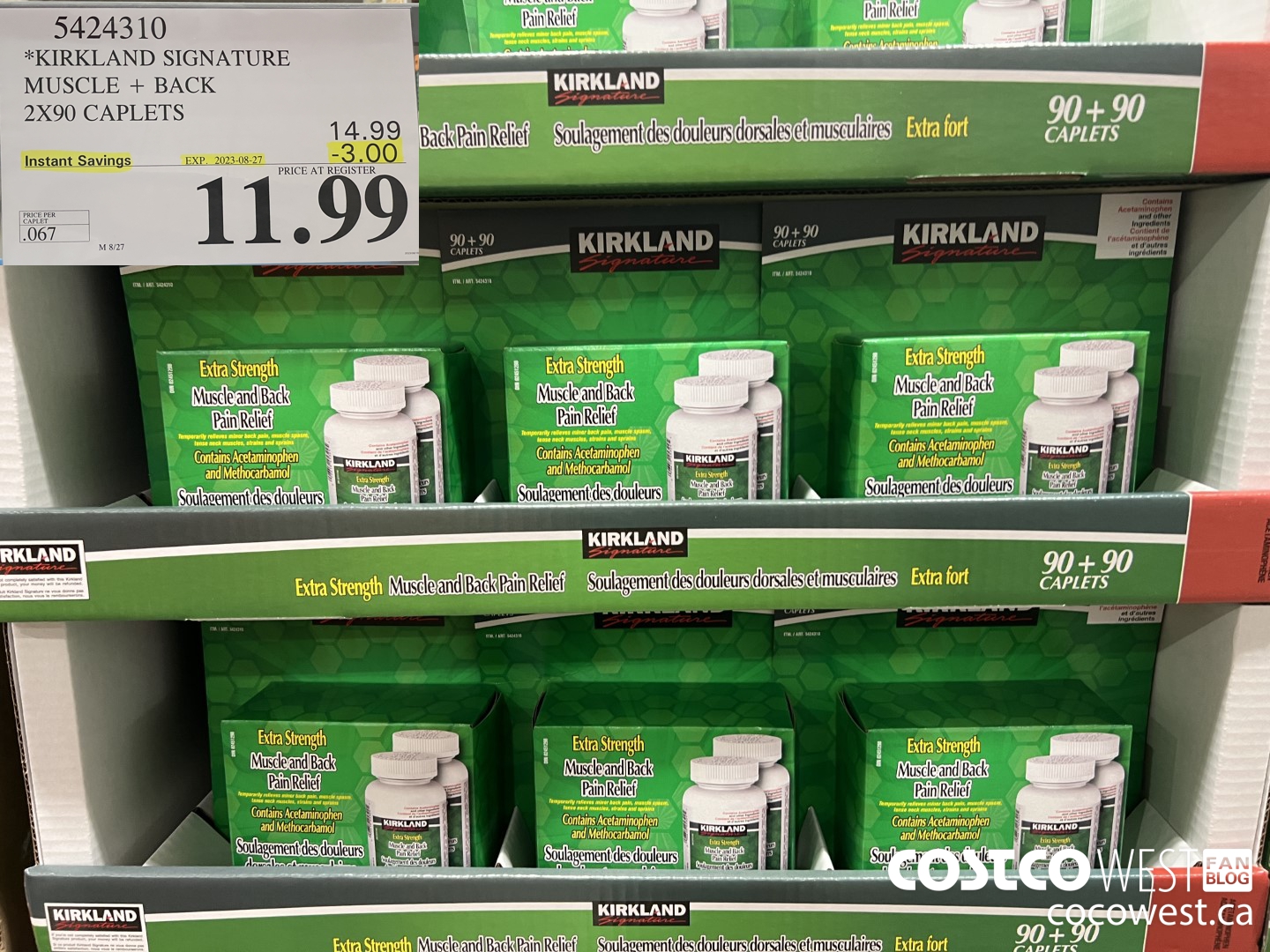 5424310 KIRKLAND SIGNATURE MUSCLE + BACK 2X90 CAPLETS ($3.00 INSTANT SAVINGS EXPIRES ON 2023-08-27) $11.99