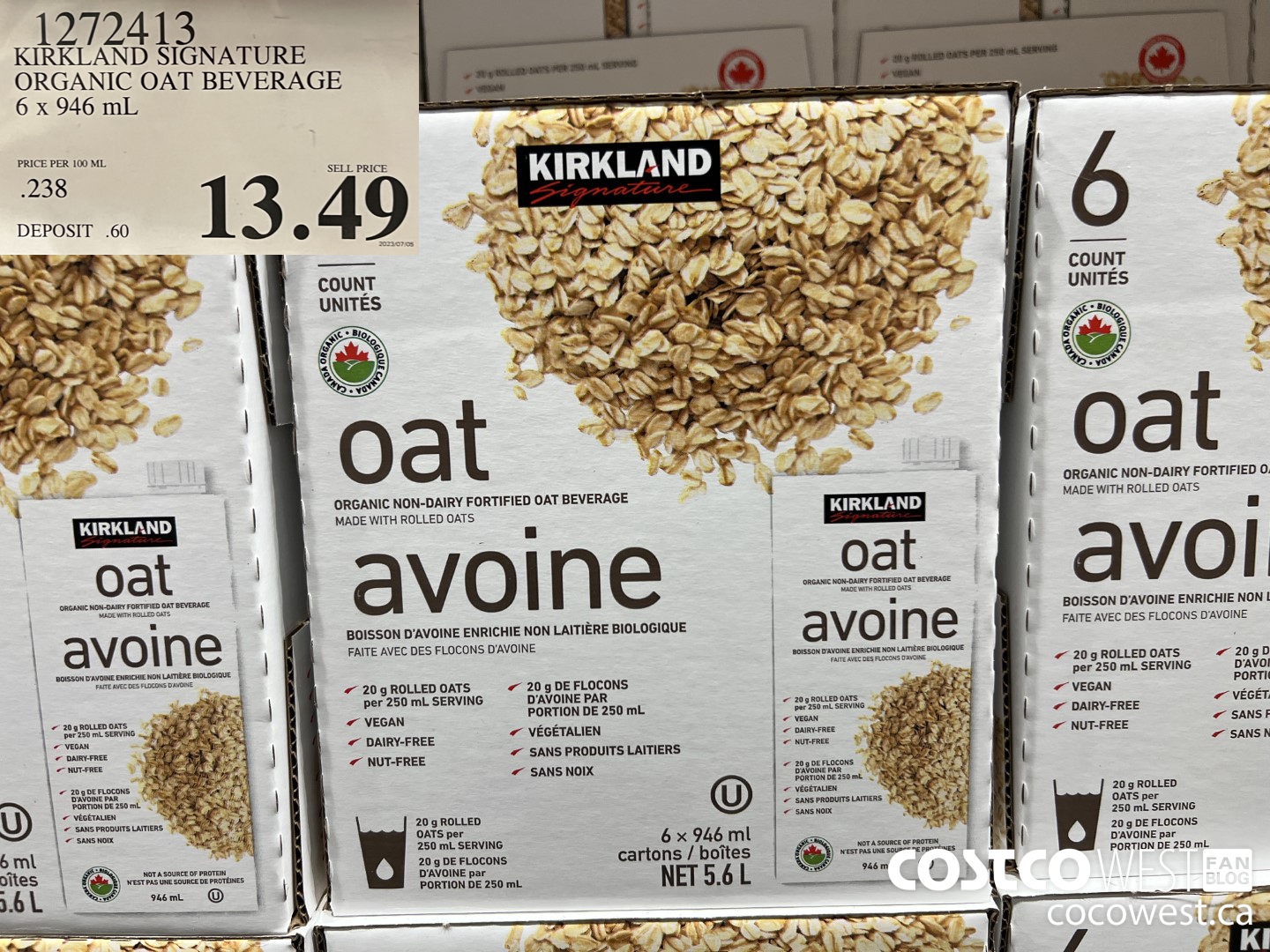 1272413 KIRKLAND SIGNATURE ORGANIC OAT BEVERAGE 6 x 946 mL  $13.49